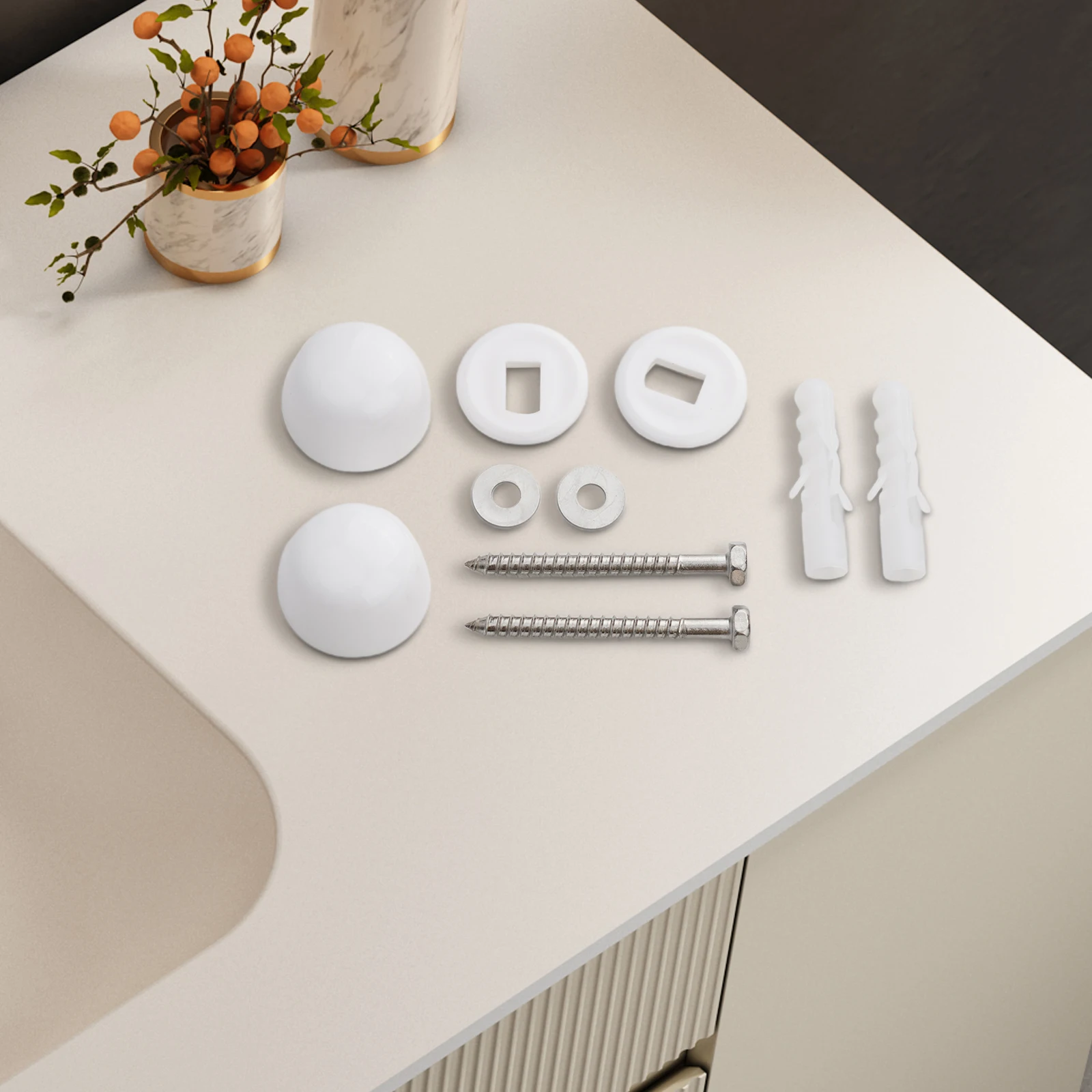 

Toilet Pan Bidet Fixing Kit with Screws Nylon Bushes for Secure Floor Mounting Compatible with Wooden and Concrete Floors