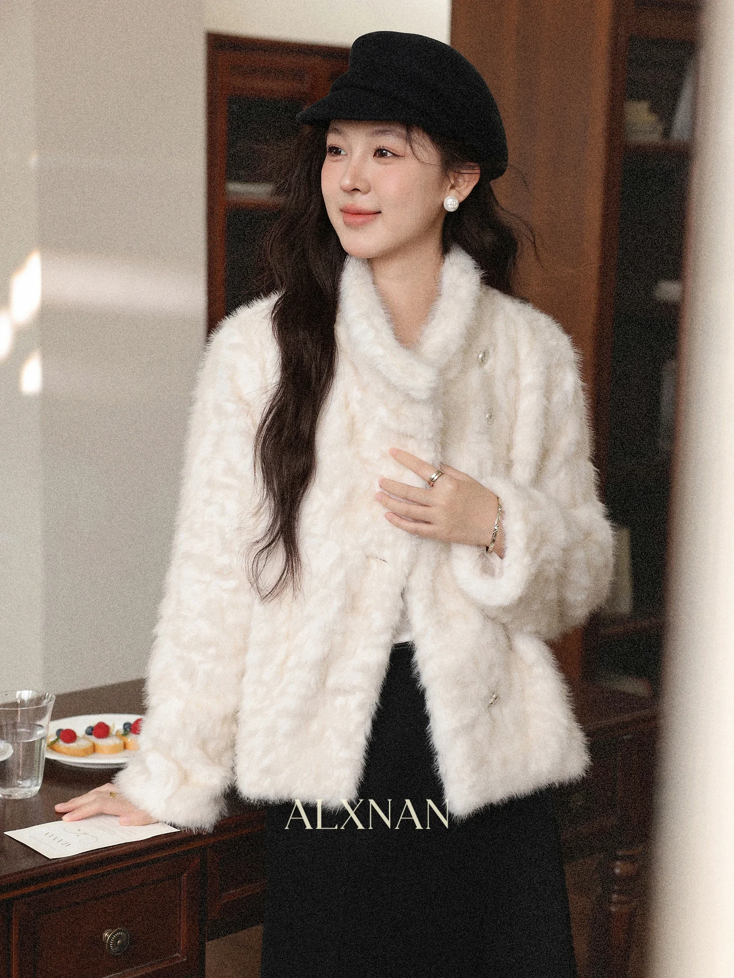 

South Deer ort Plu Jaet Women's Winter Faion Faux Lamb Velvet Pink Fog Heart Mili White Color Ladies' Outerwear