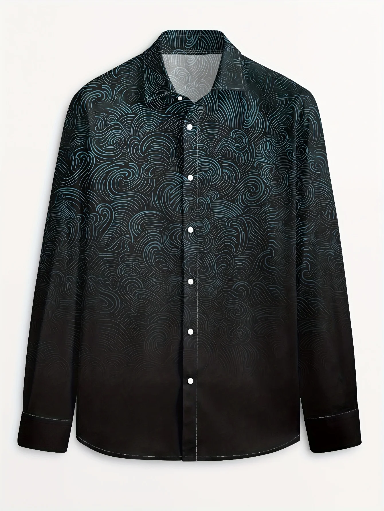 

2025Men's Dark Teal Floral Print Long Sleeve Shirt Casual Slim Fit Streetwear Stylish Print Shirt Comfortable Top Blouse For Men