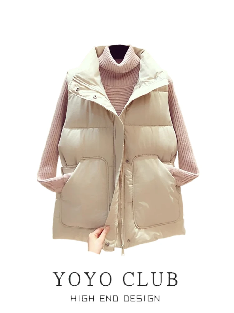 

Loose Women's down Cotton Vest Brand Buckle Large Size Winter Short Style Versatile Shoulder Pad Jacket Outerwear