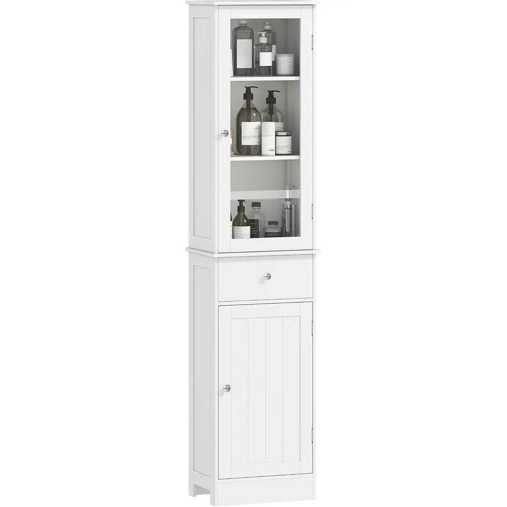 White Slim Tall Bathroom Storage Cabinet with Acrylic Door and Shelves