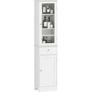 White Slim Tall Bathroom Storage Cabinet with Acrylic Door and Shelves