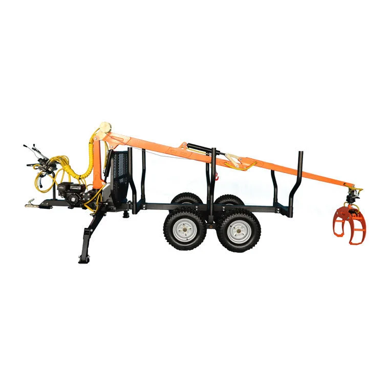 Forest Log Trailer With Hydraulic 360 Rotate Wood Grapple Crane Forestry Machine Wood Trailer