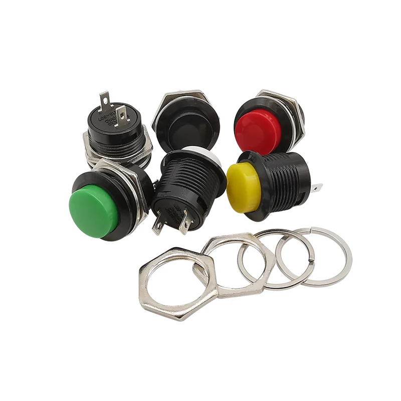 10Pcs R13-507 Push Button Switch 16mm Momentary 6A/125V 3A/250V Round Switches Red / Black / White / Yellow / Green / Blue