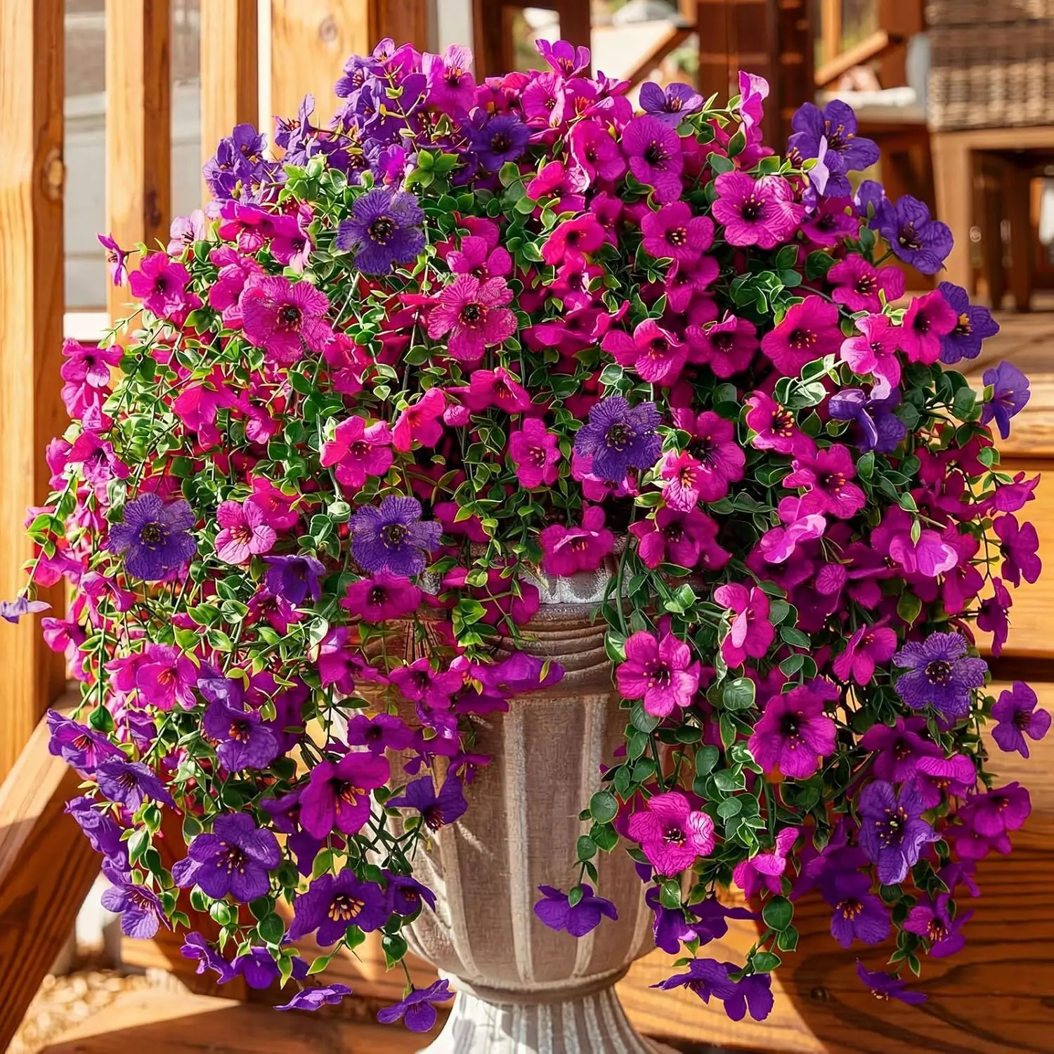 

4 Pcs Artificial Hanging Flowers for Outdoor Planter, 156 Branches Trailing Faux Potted Plants Fake Floral, UV & Fading