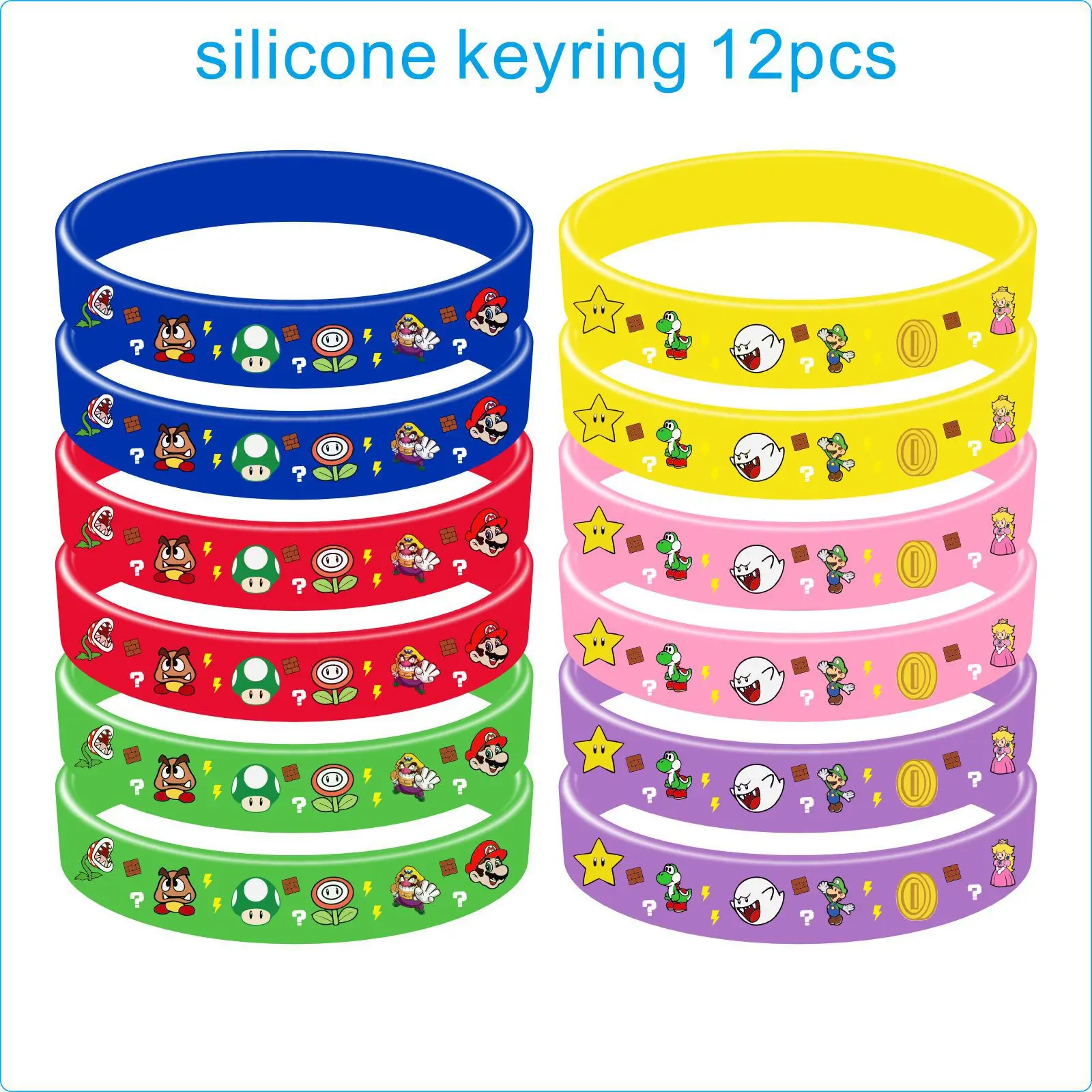 

12PCs Canvas Super Mario Silicone Wristband Theme Party Wrist Band Environmental Health Sports Exclusive for Men and Women