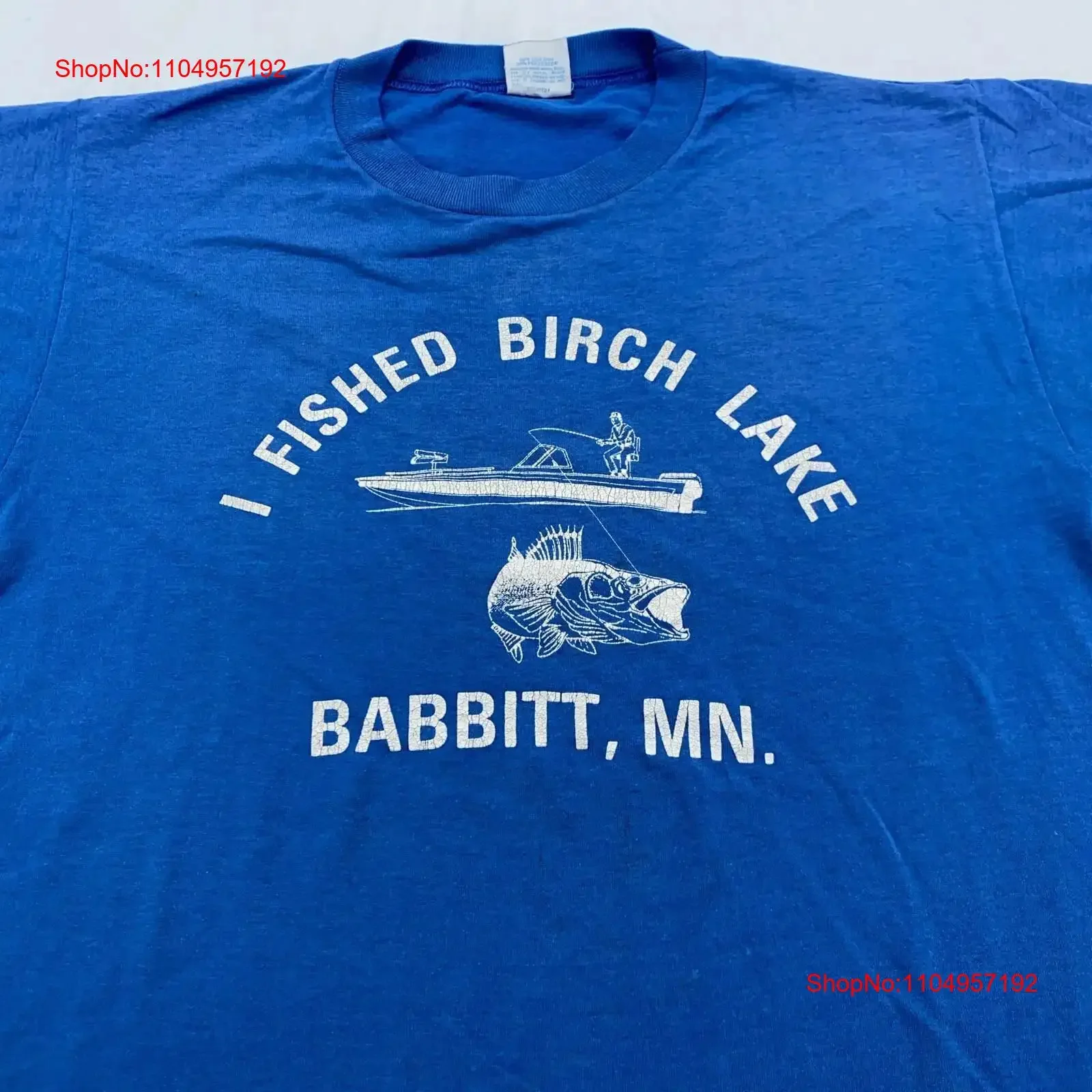 

vintage 90s I FISHED BIRCH LAKE BABBIT MINNESOTA T Shirt MEDIUM fishing vintage Washed Versatile graphic Stretched Casual