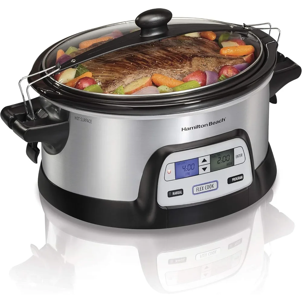 Beach 33861 Portable Programmable Slow Cooker, Dishwasher Safe Crock, 6 Qt, FlexCook Dual Digital Timer/2 Heat Settings