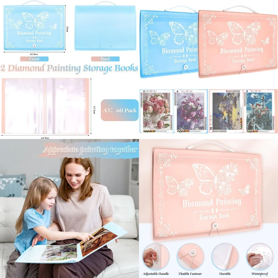 2 حزمة A3 الماس اللوحة تخزين كتاب يده 60 صفحة الماس الفن محفظة مع مجلد تخزين فني كبير الماس ل 12x16 #1