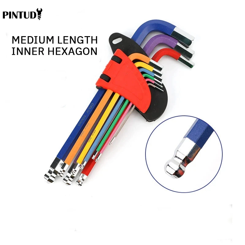 PINTUDY Inner Hexagonal Wrench Color Non Slip Anti Rust Durable Portable Hexagonal Wrench Set Hexagonal Ball Head Combination