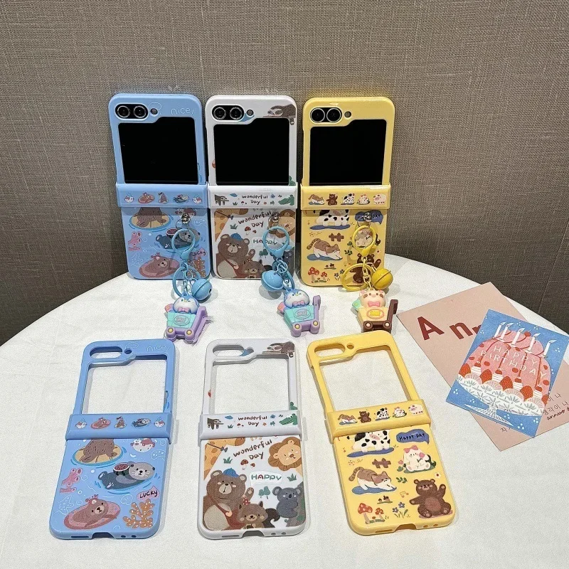 

Cute Cartoon Animals Phone Case for Samsung Galaxy Z Flip 6 5 4 3 Protective Back Cover for ZFlip4 ZFlip5 ZFlip6 Case Shell