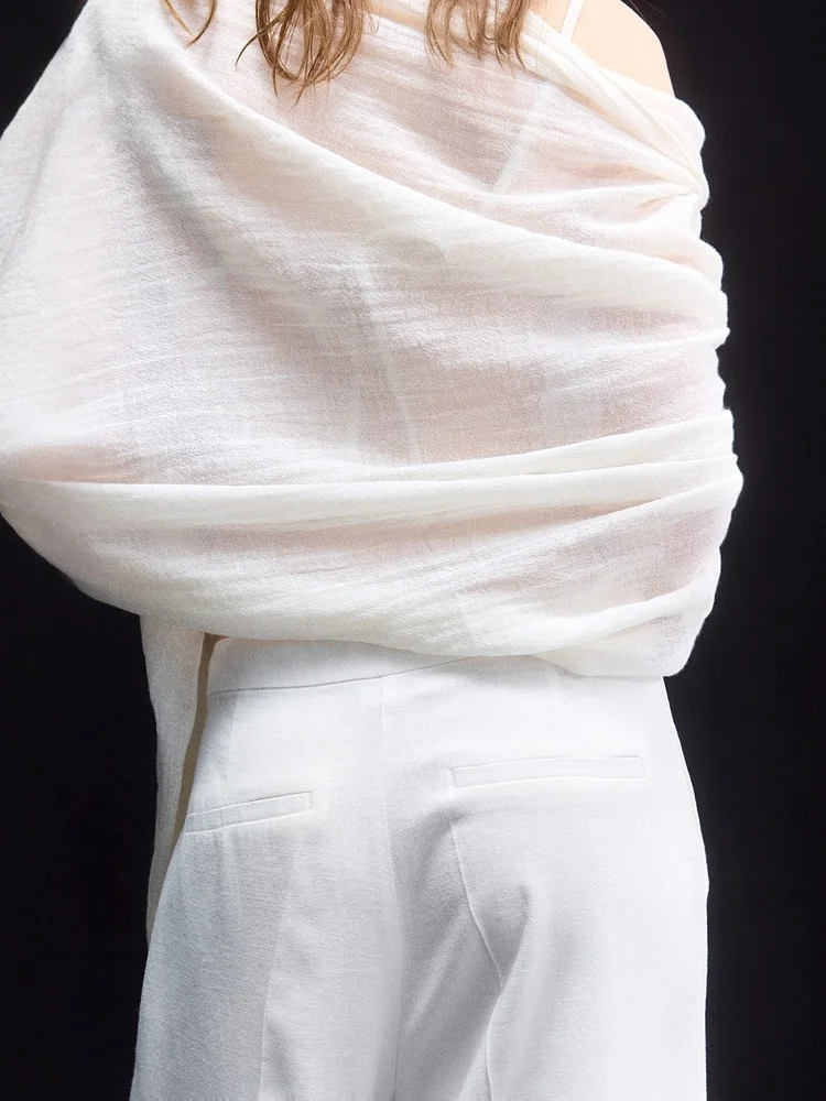 H&M Modne spodnie codzienne damskie z mieszanki włókien, lniane długie spodnie, dopasowane spodnie z prostymi nogawkami, letnia kolekcja