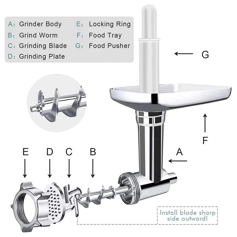 Imagem -02 - para Kitchenaid Suporte Misturador Moedor de Carne Salsicha Stuffer Tubos Moedor de Carne Lâmina Metal Moedor de Alimentos Acessório