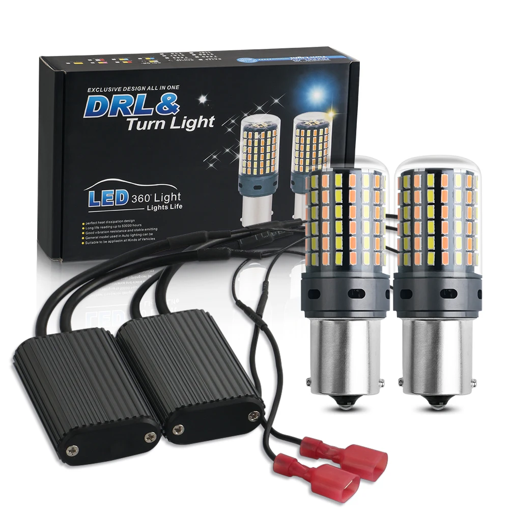 Dual Color 2PCS 1156 BA15S P21W BAU15S PY21W Canbus No Error LED Lights 7440 W21W T20 Car DRL Turn Signal Dual Mode Switchback