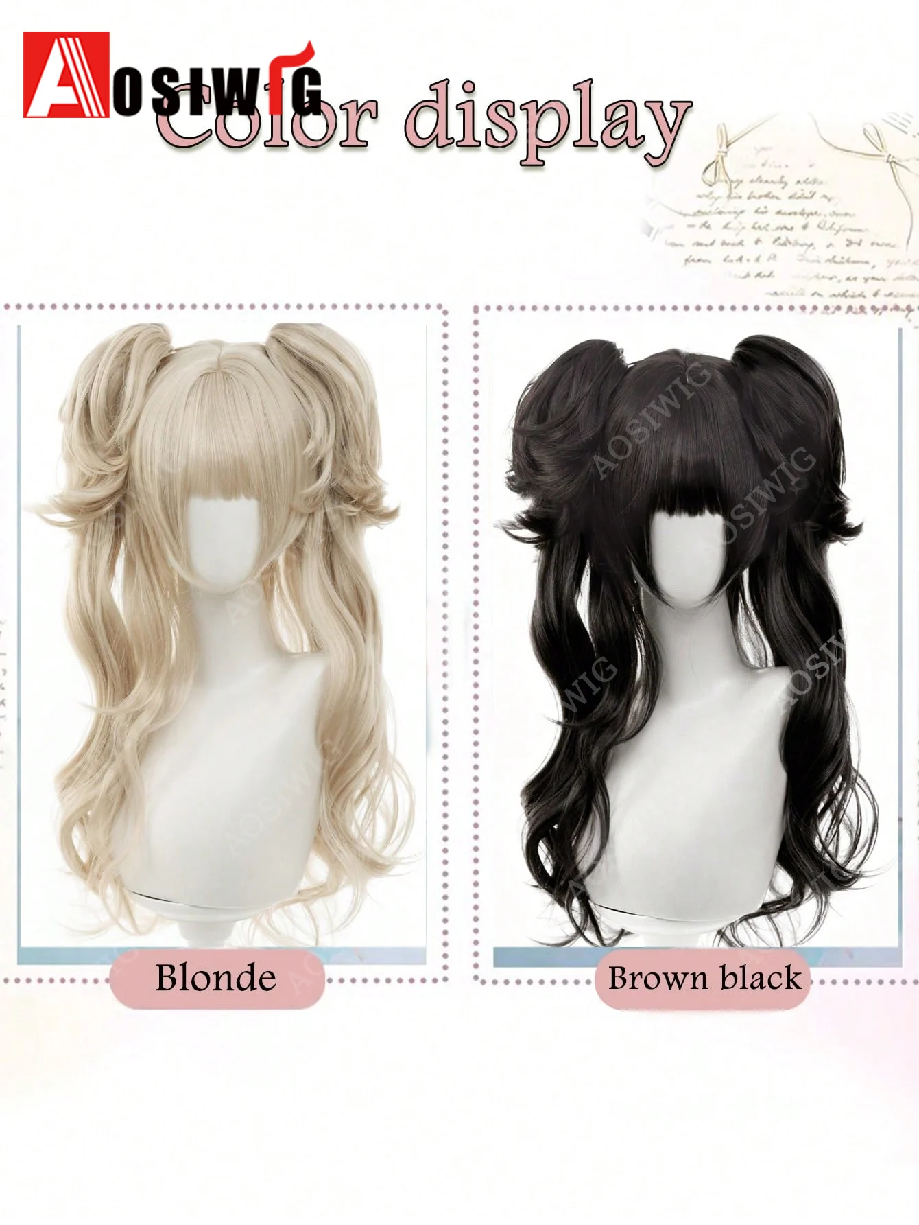 65cm Synthetic Wig Black Blonde Girl Hair Wig Harajuku Anime Cosplay Halloween Christmas Daily Dress Up Party Lolita Wigs Detach