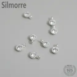2PCS  100% Solid 925 Sterling Silver Zircon Charm Pendant for DIY Bracelet Necklace Making Fine Jewelry Finding  JQ0025