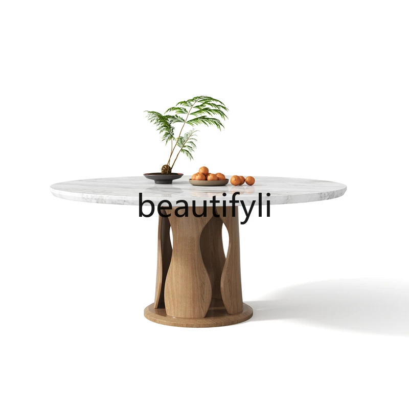 

Natural marble round dining table round dining table and chair combination 1.6 meters