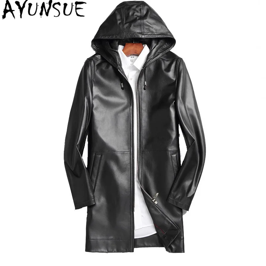 

AYUNSUE Real Leather Jacket Men Soring Autumn Clothes New Style Mid-length Trench Coats Business Casual Coat Jaqueta Masculina
