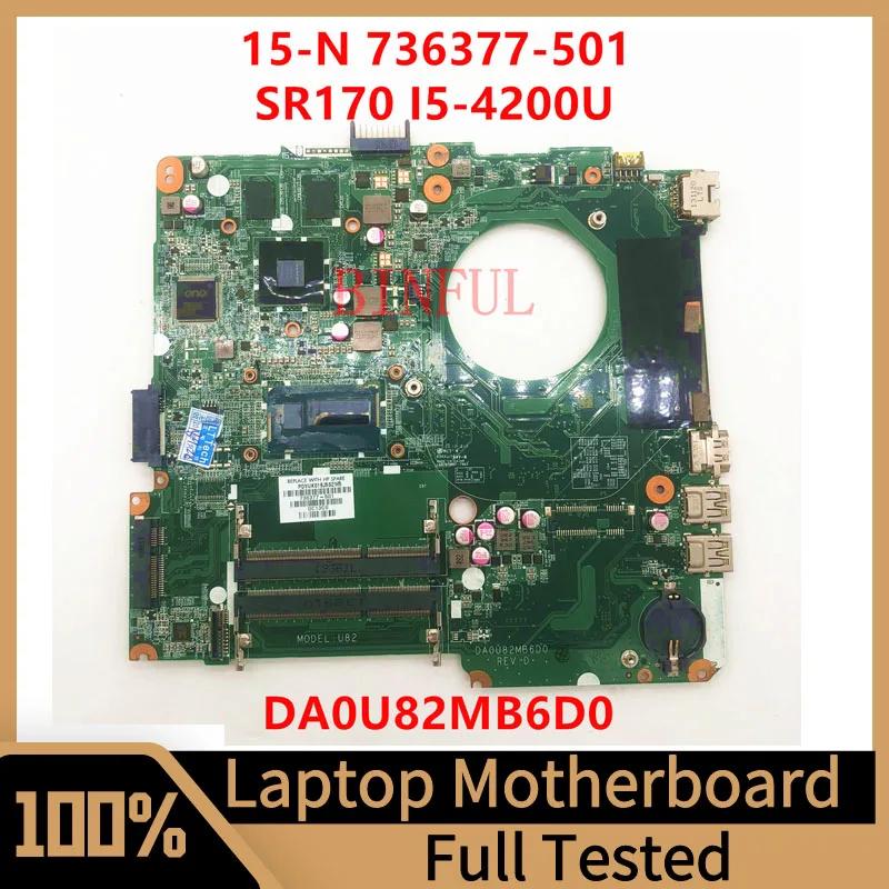 

736377-501 732096-001 Mainboard For HP 15-N Laptop Motherboard DA0U82MB6D0 Witn SR170 I5-4200U CPU N14P-GV2-S-A1 100%Tested Good