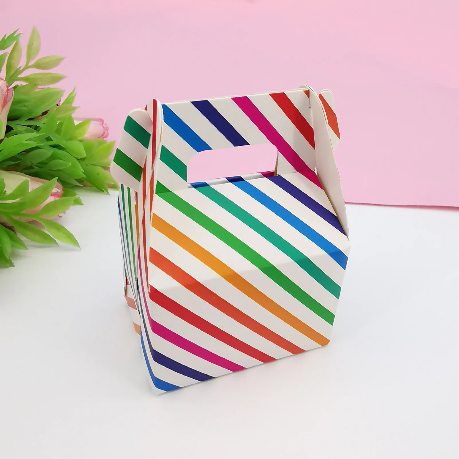 10Pcs Colored striped dots Paper Candy Box Bag Birthday Party Favors Cracker Cookie Box Bag for Packaging Treat Kids Birthday