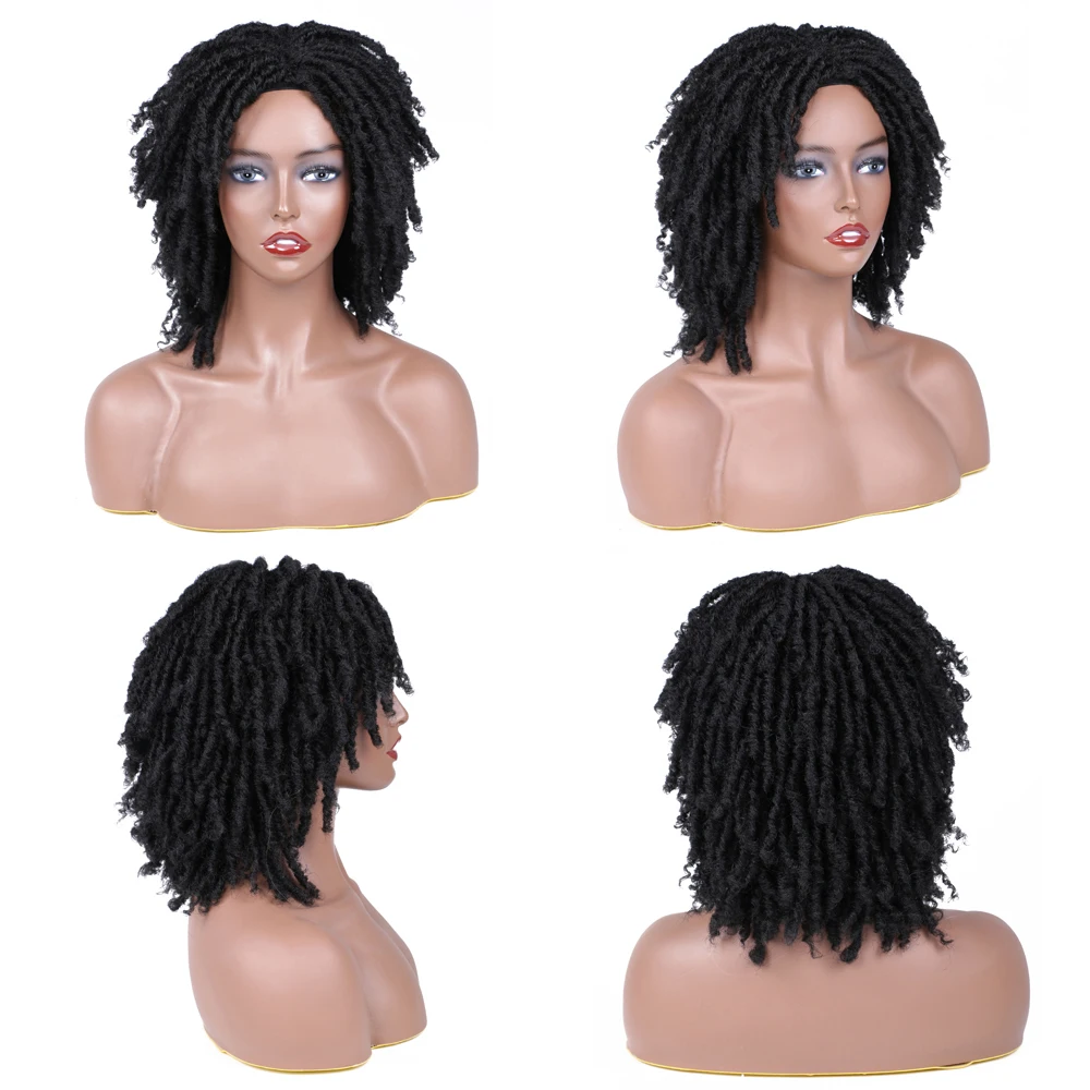 Kurze Dreadlocks Perücken Afro synthetische geflochtene verworrene lockige Twist Haar Perücken für afrikanische schwarze Frauen