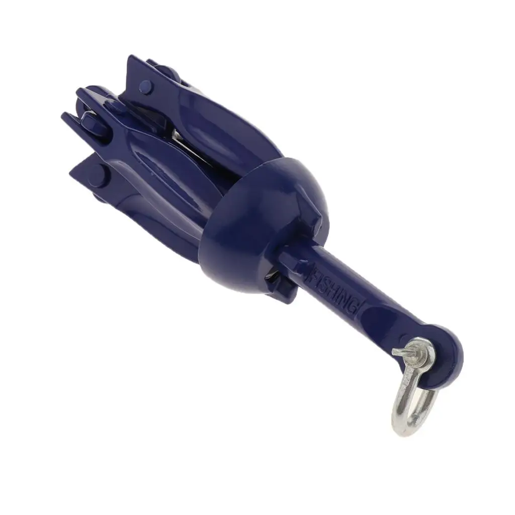 Âncora dobrável de grapnel marinho de 1,5LB (0,7KG) com revestimento azul antiferrugem, ótimo para caiaques, canoas, jangada, prancha de remo