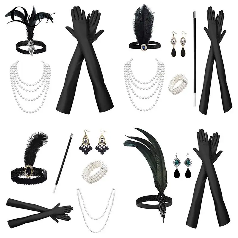 1920's Cosplay Flapper Halloween Charleston Kostuum 1920S Gatsby Accessoires Roze Naakt Hoofddeksel Great Gatsby Veer Hoofdband