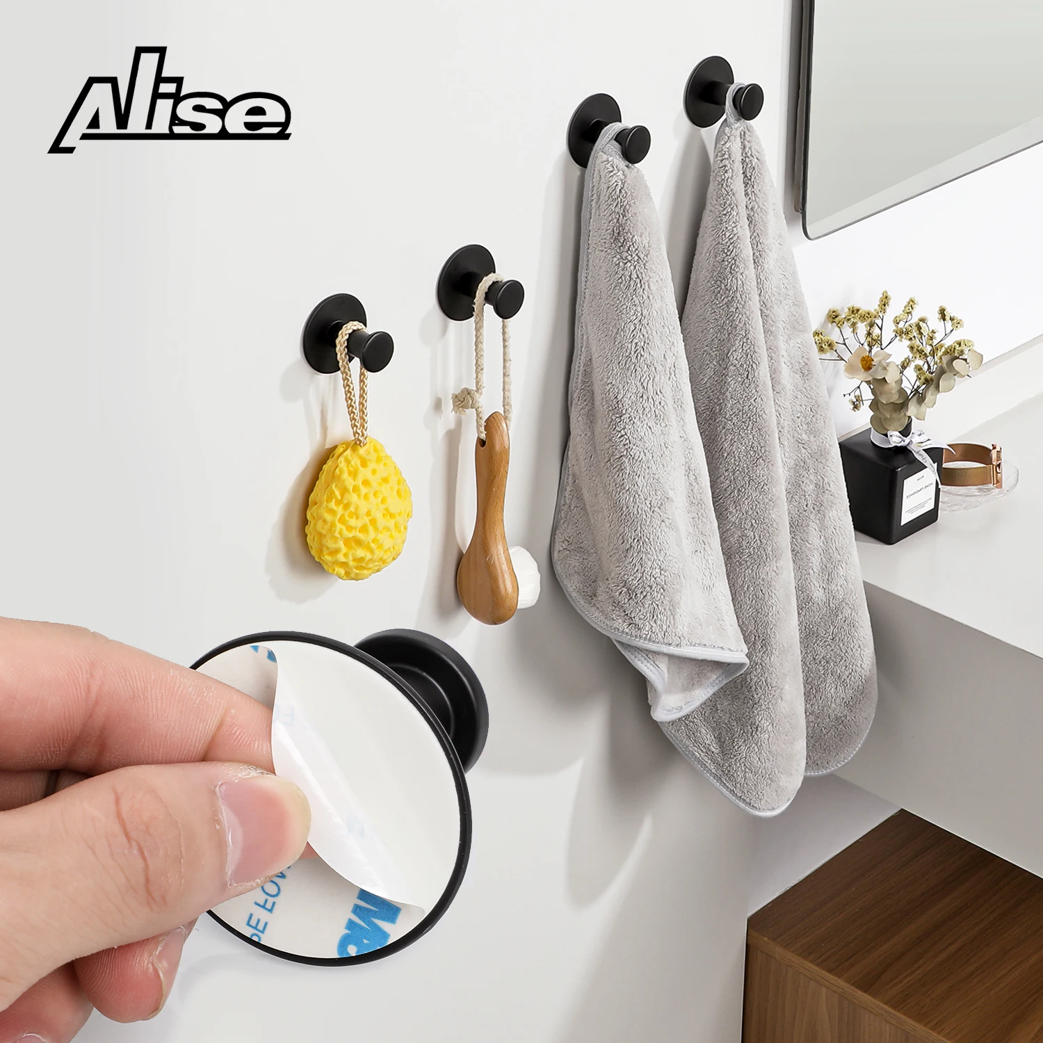 Self Adhesive Hooks Robe Hook Bathroom Towel/Coat Hook Wall Mounted Door Hooks 304 Stainless Steel Black Bathroom Accessories