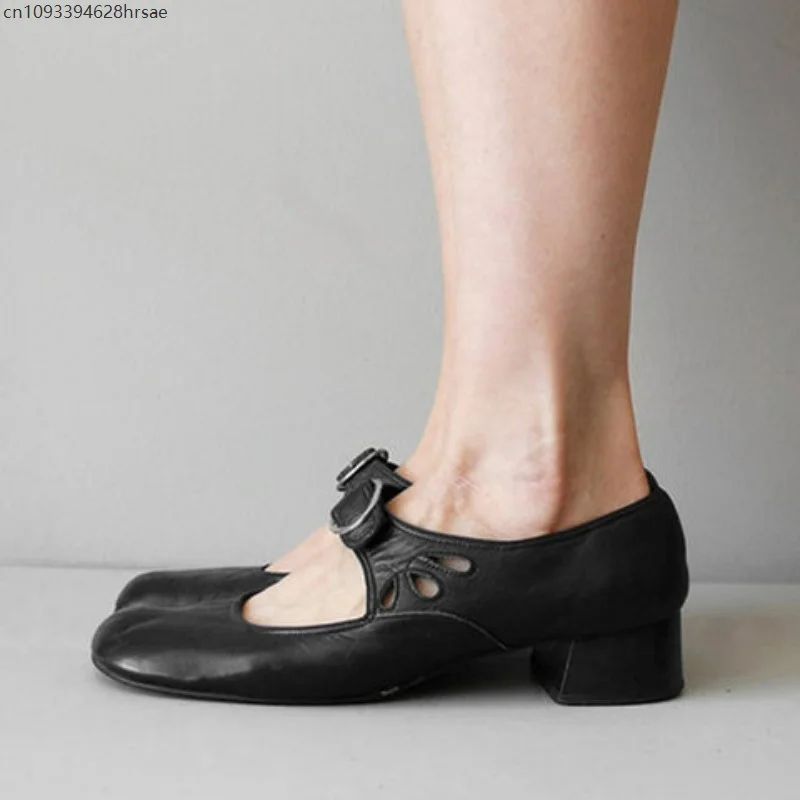 Retro Soft Sole Women Low Heels Single Shoes Casual Shoes Thick Heels Work Buckle Shallow Medieval Cosplay Boots Multiple colors