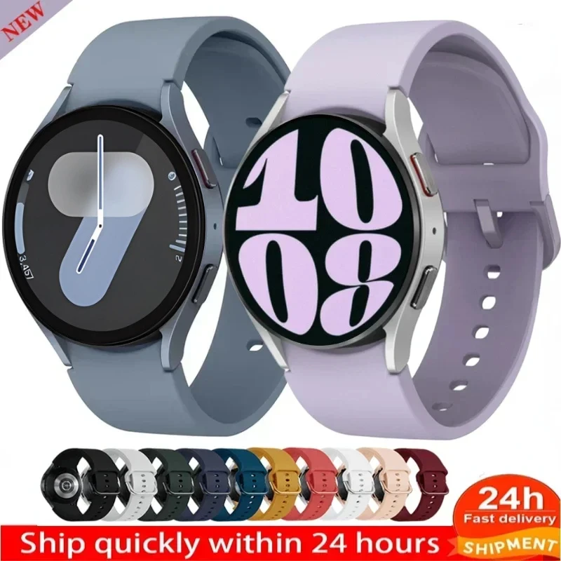 

Силиконовый ремешок 20 мм для Samsung Galaxy Watch 7/6/5/4 40 мм 44 мм, оригинальный браслет без зазоров Galaxy Watch 6 4 Classic, 47 мм, 43 мм, ремешок