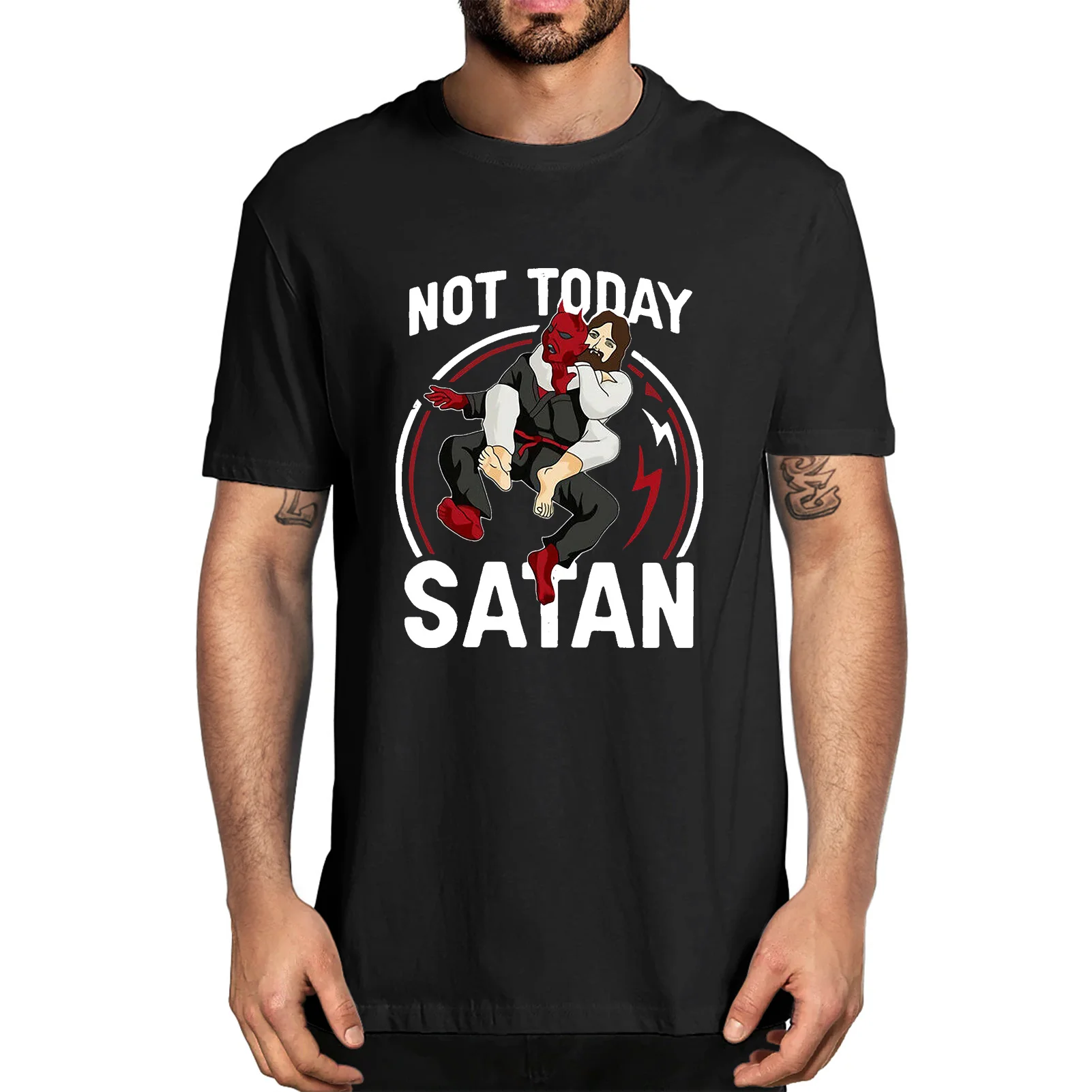 Jesus Not Today Satan Men\'s Novelty T-Shirt Funny Summer Streetwear Unisex Jiu Jitsu Soft Tops Korea Style Hipster Loose Tees