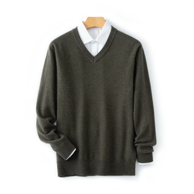 

Solid Color Medium Thick 100% Cashmere Sweater Men's V-Neck Sweater Autumn Winter Warm Pullover Versatile Base Shirt