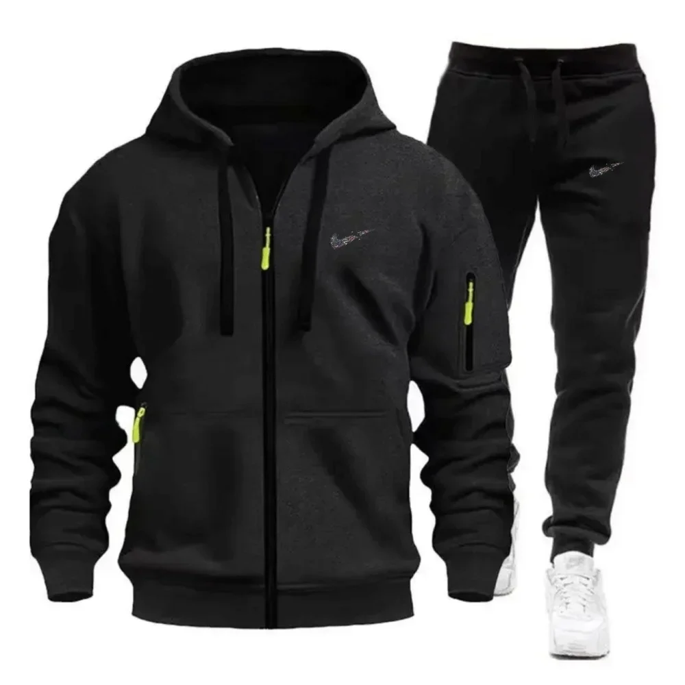 

Men's two-piece sports outfit (hooded sweatshirt and lace-up pants) - suitable for running. Men's hooded sweatshirt. Fall sports