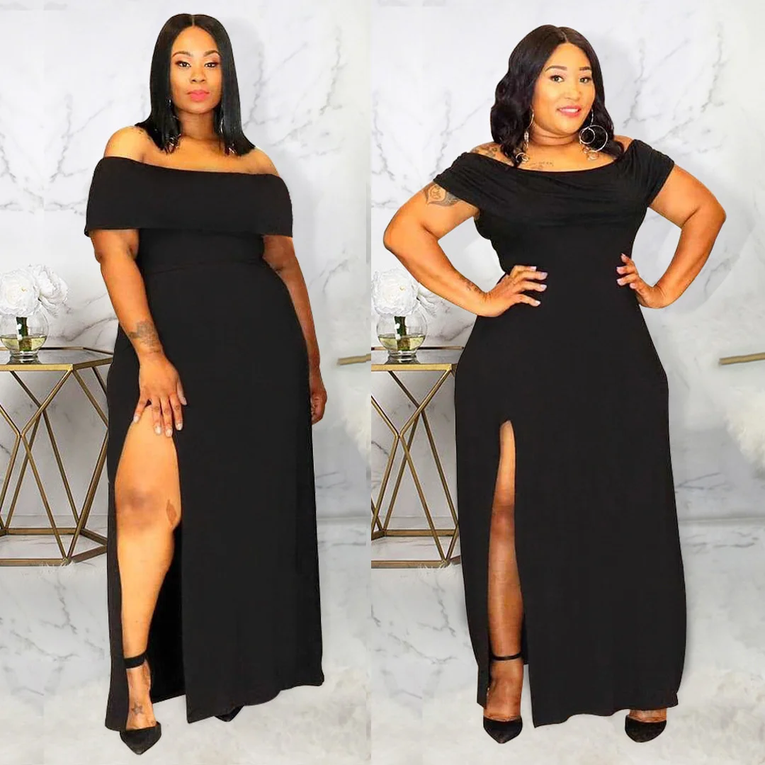 Fashion Women Plus Size Dresses Elegant Lady One Shoulder Slit Long Dress Black Sexy Party Dress Casual Large Size Female 2023