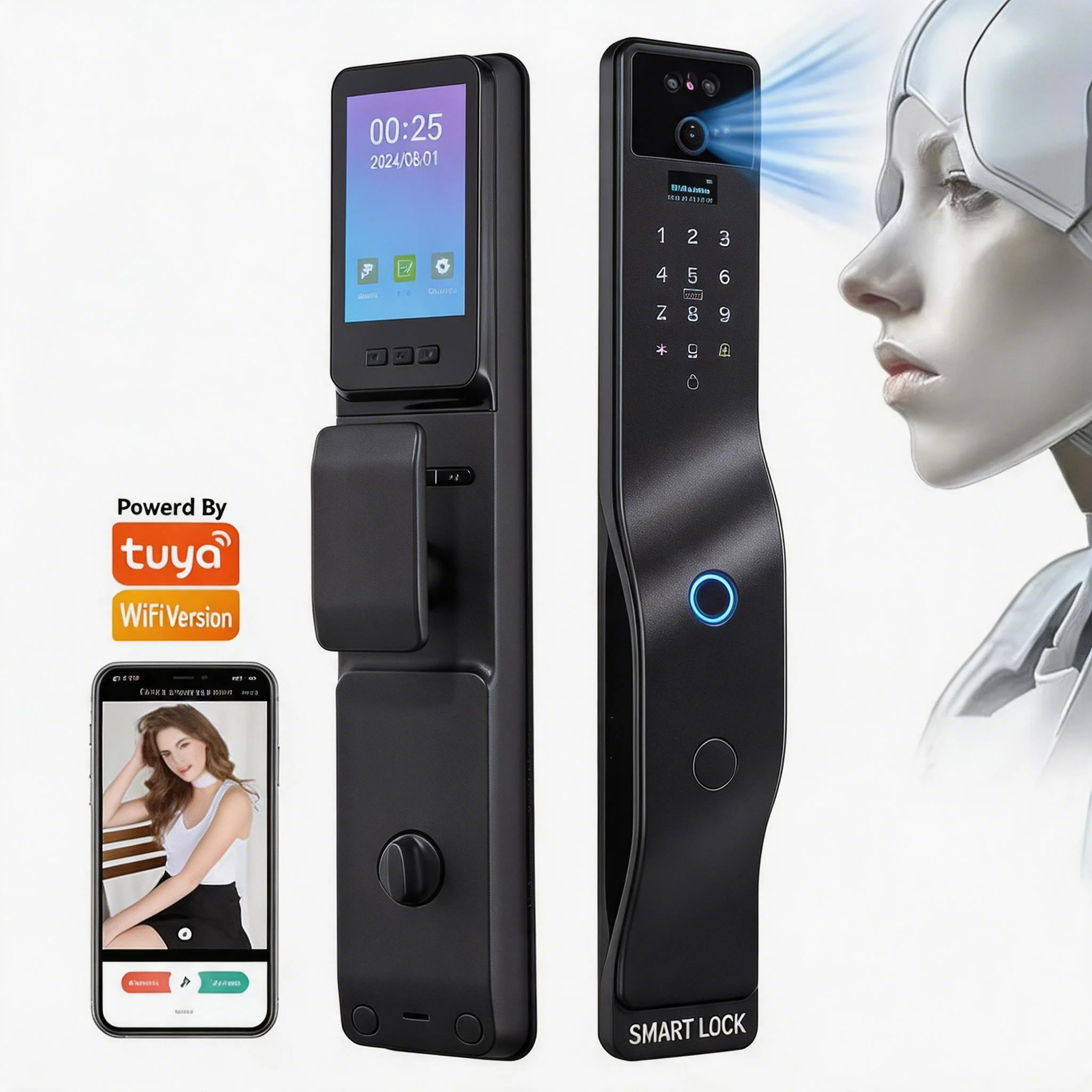 Smart WiFi Intercom System Alexa Smart Lock 3D Face Recognition Fingerprint Keyless Entry Home Electronic Smart Lock