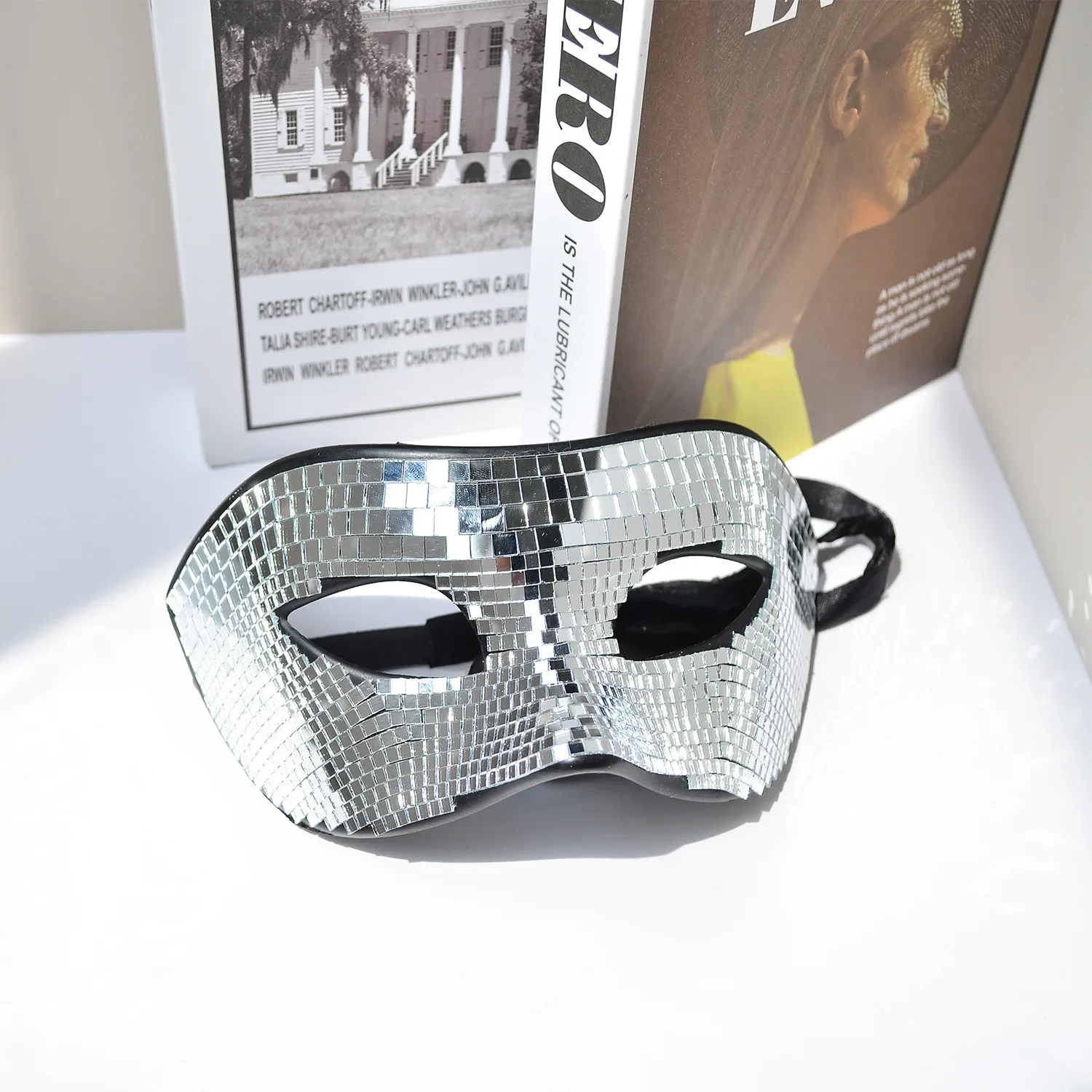 Disco Ball Glitter Face Mask Venetian Masquerade Mask for Women Men Party Prom Ball Bright Silver Mirror Eye Covers Halloween