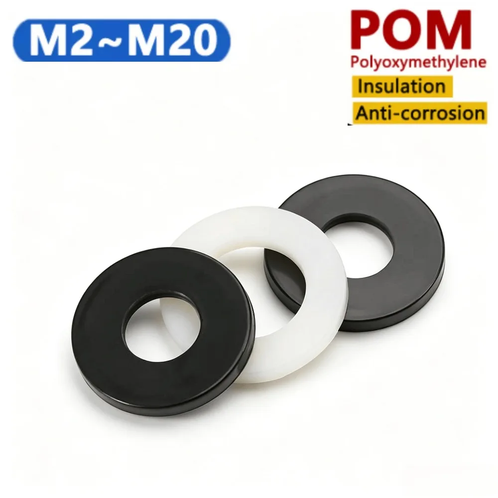 M2 M3 M4 M5 M6 M8 M10 M12 M16 M20 POM Flat Gasket Insulated Plastic Washer Spacer 0.3 0.5 0.8 1 1.5 2 3 4 5mm OD 4-30mm