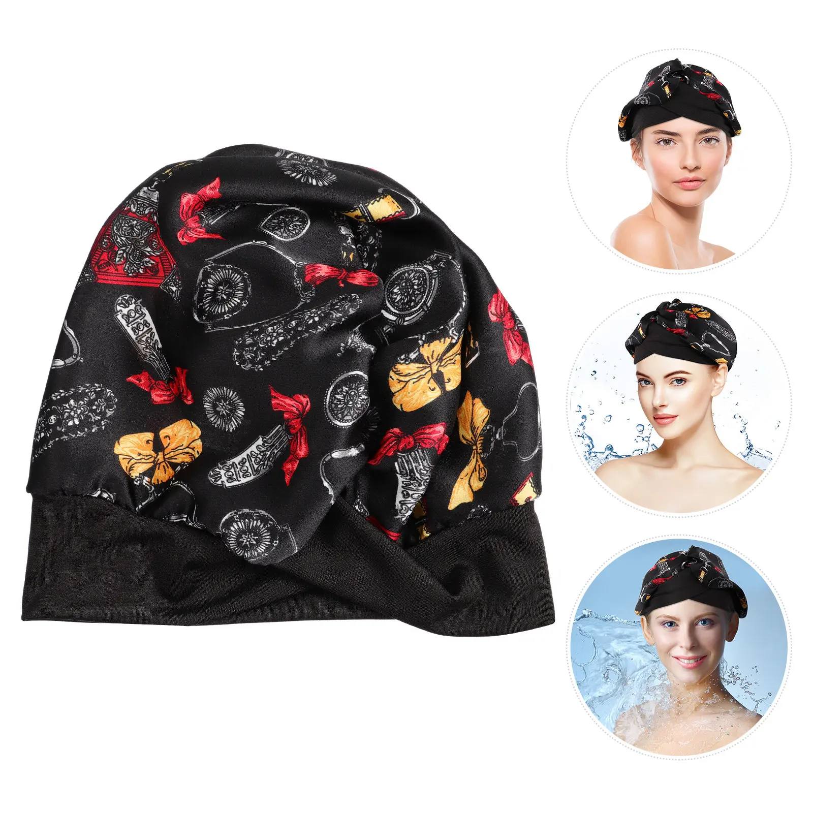 

Imitation Silk Elastic Sleep Bonnet Women Chemo Headwear Hair Care Cap Black Comfortable Wide Most Hair Loss