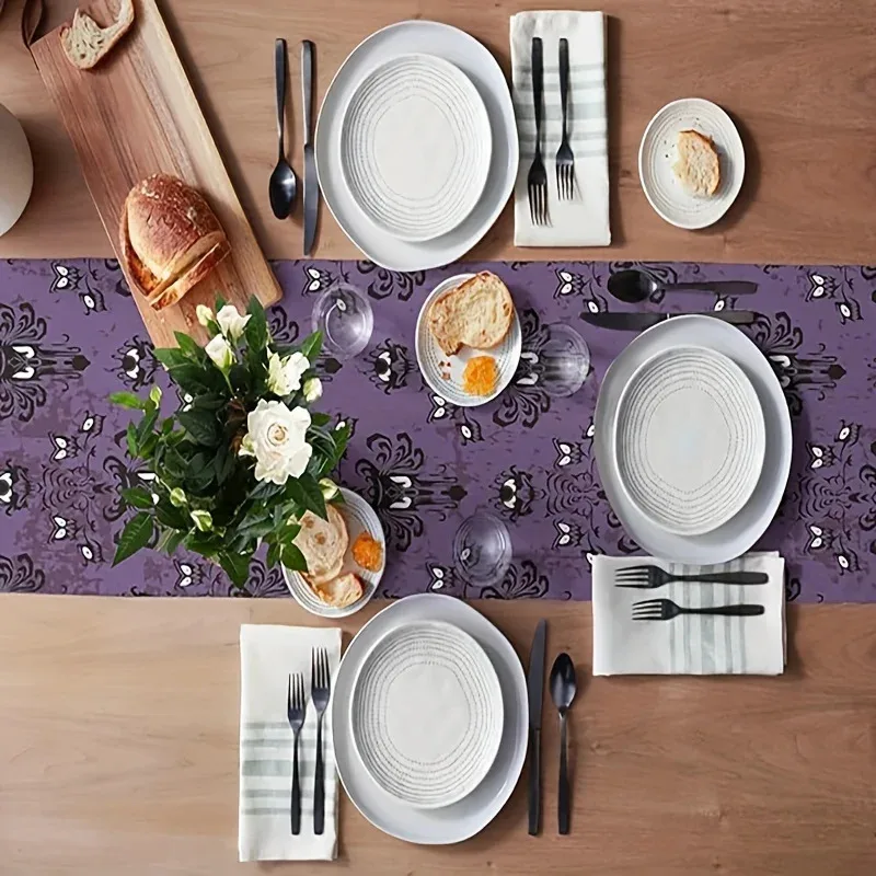 Haunted House & Ghost Halloween Table Runner – Spooky Dining Table Runner Decor for Dinner, Holiday Parties & Events