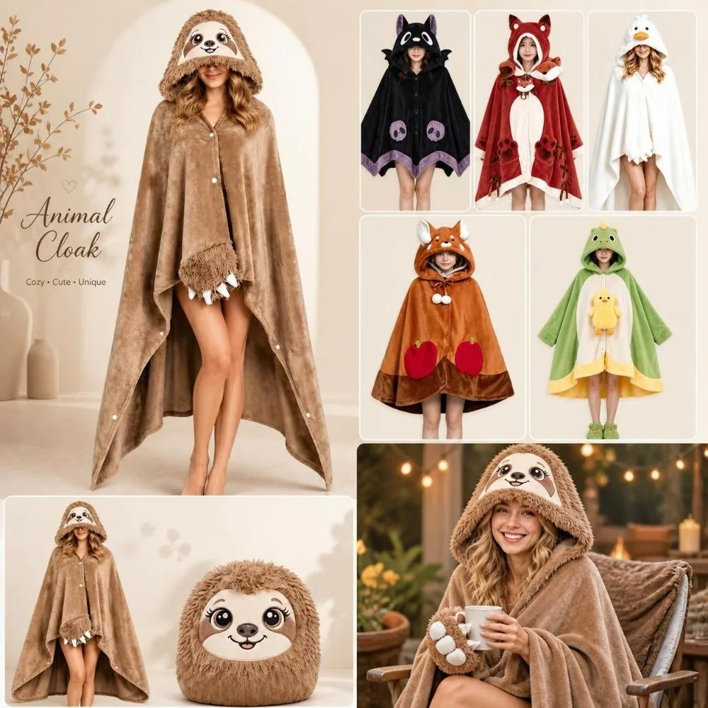 Cartoon Winter Wearable Blanket Bat/Raccoon/White Goose/Fox Design Soft Throw Blanket Comfy Keep Warm Nap Blanket