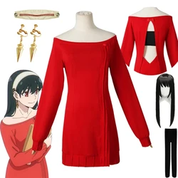 Japanese Anime SPY X FAMILY Yor Forger Yor Briar Red Sweater Cosplay Costume Women Sexy Mini Dress Thorn Princess Costumes
