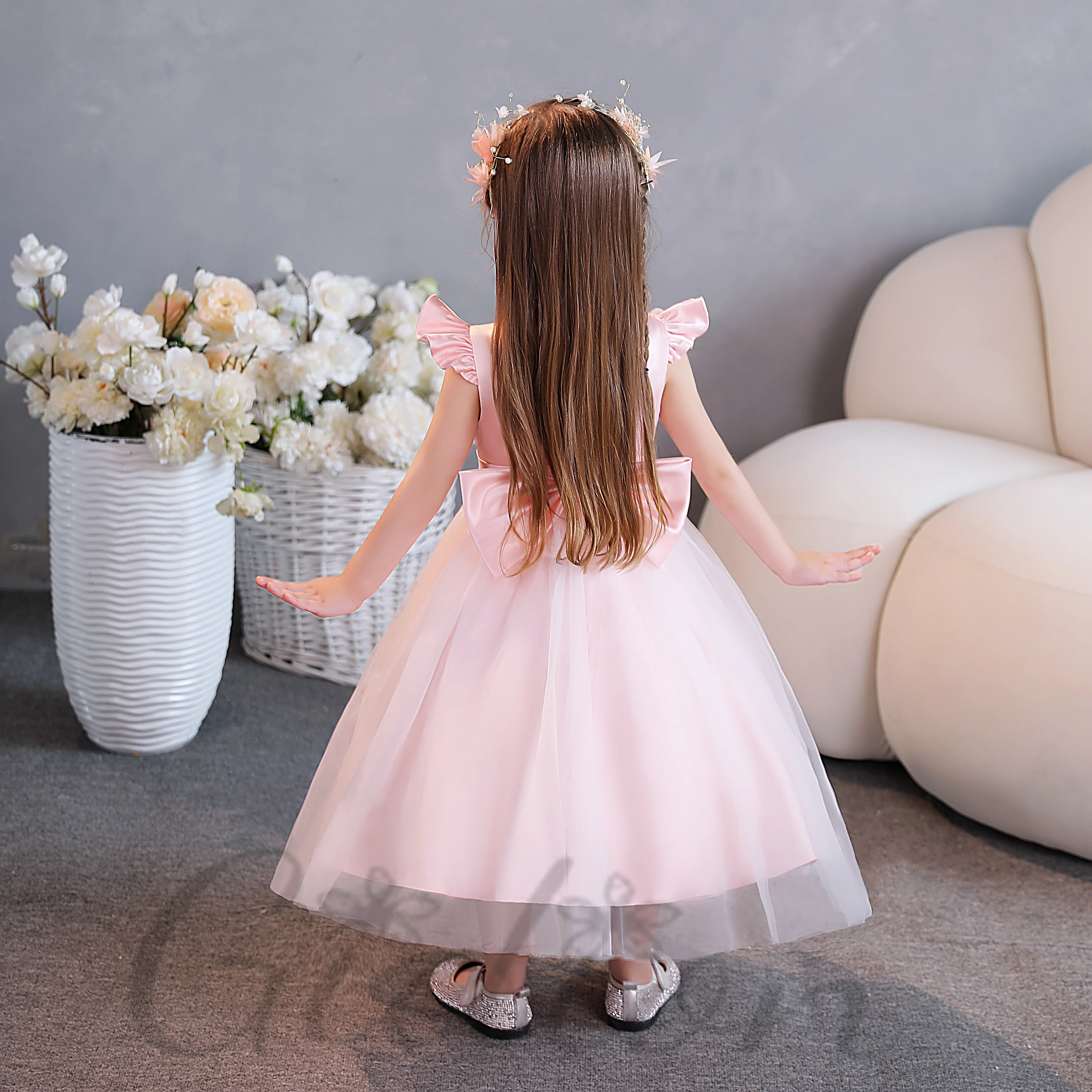 Satin/Tulle Princess Flower Girl Dress For Kids Prom Night Choir Wedding Ceremony Banquet Event Pageant Birthday Evening Party