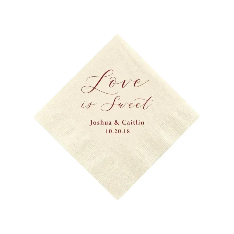 50pcs Personalized Wedding Napkins-Love is Sweet Rehearsal Dinner, Engagement Party, Custom Bar Napkins, Custom Wedding Napkins