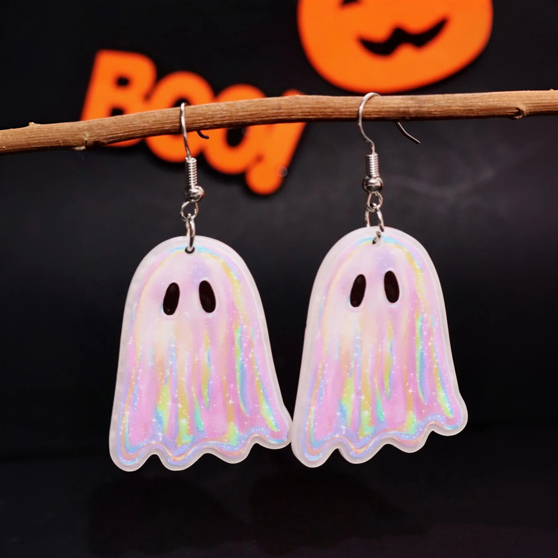 Halloween Acrylic Laser Cut Prismatic Ghost Earrings Cute Atmosphere Whimsical Geometric Women's Jewelry for Holiday Parties