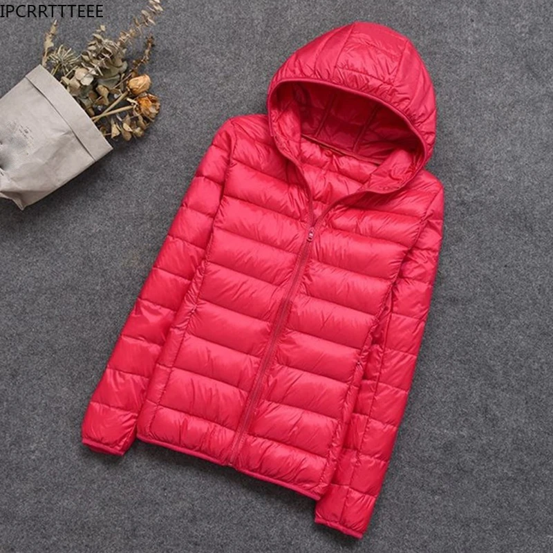 New 2023 Autumn Winter Ultra Light White Duck Down Coat Slim Hooded Female Outwear Down Jacket Women