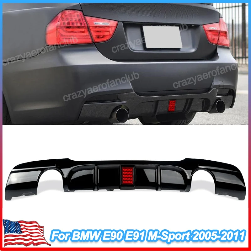 

M Sport Rear Bumper Lip Splitter Diffuser LED Brake Light For BMW E90 E91 323i 325i 328i 335i 2005 2006 2007 2008 2009 2010 2011