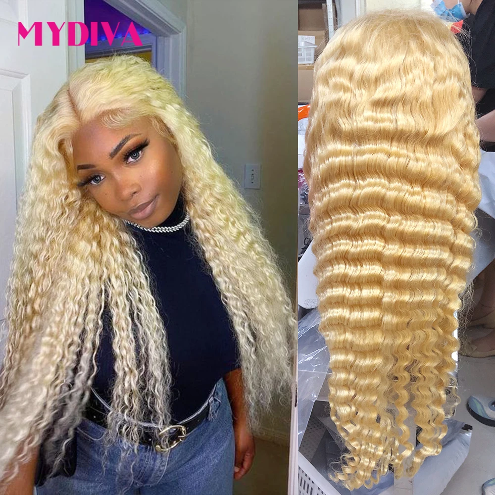 

40 42”613 Honey Blonde 13x4 Deep Wave Transparent Lace Frontal Wig 180% Remy 13x6 Deep Wave Colored Women Human Hair Wig