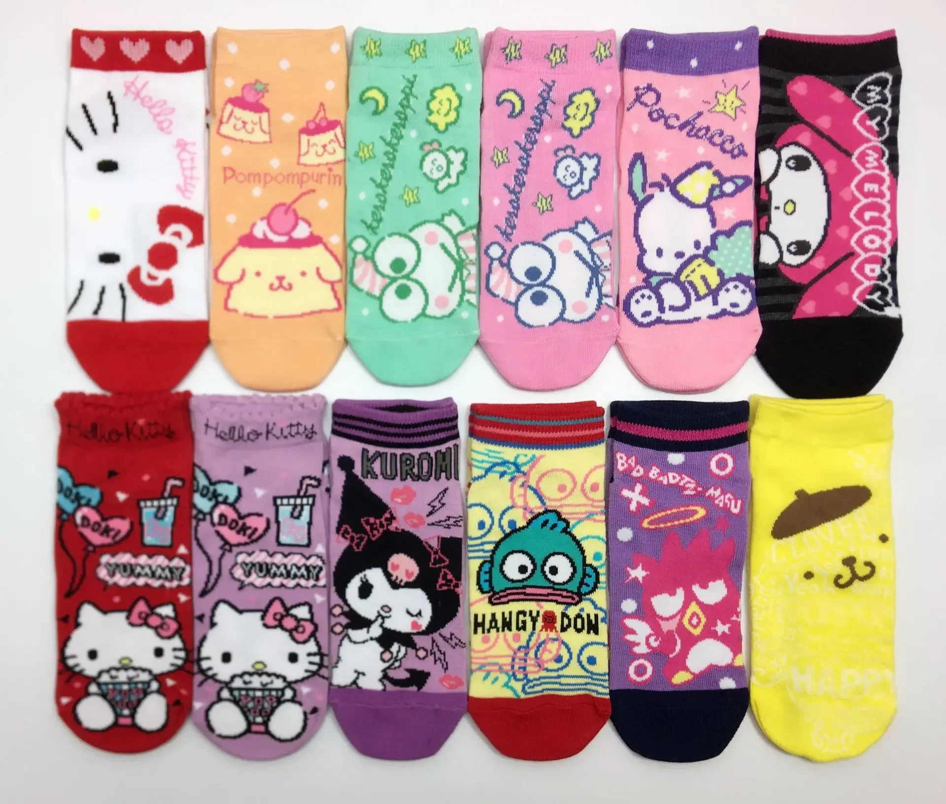 Genuine Sanrio infantil meias de algodão, meninos e meninas presente de aniversário, bonito Kuromi moda juvenil, 15pcs