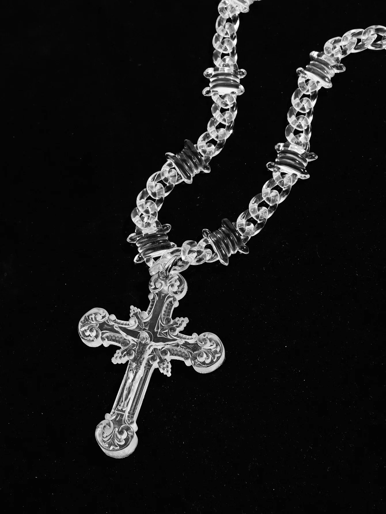 Transparent Acrylic Cross Necklace Hip Hop Choker