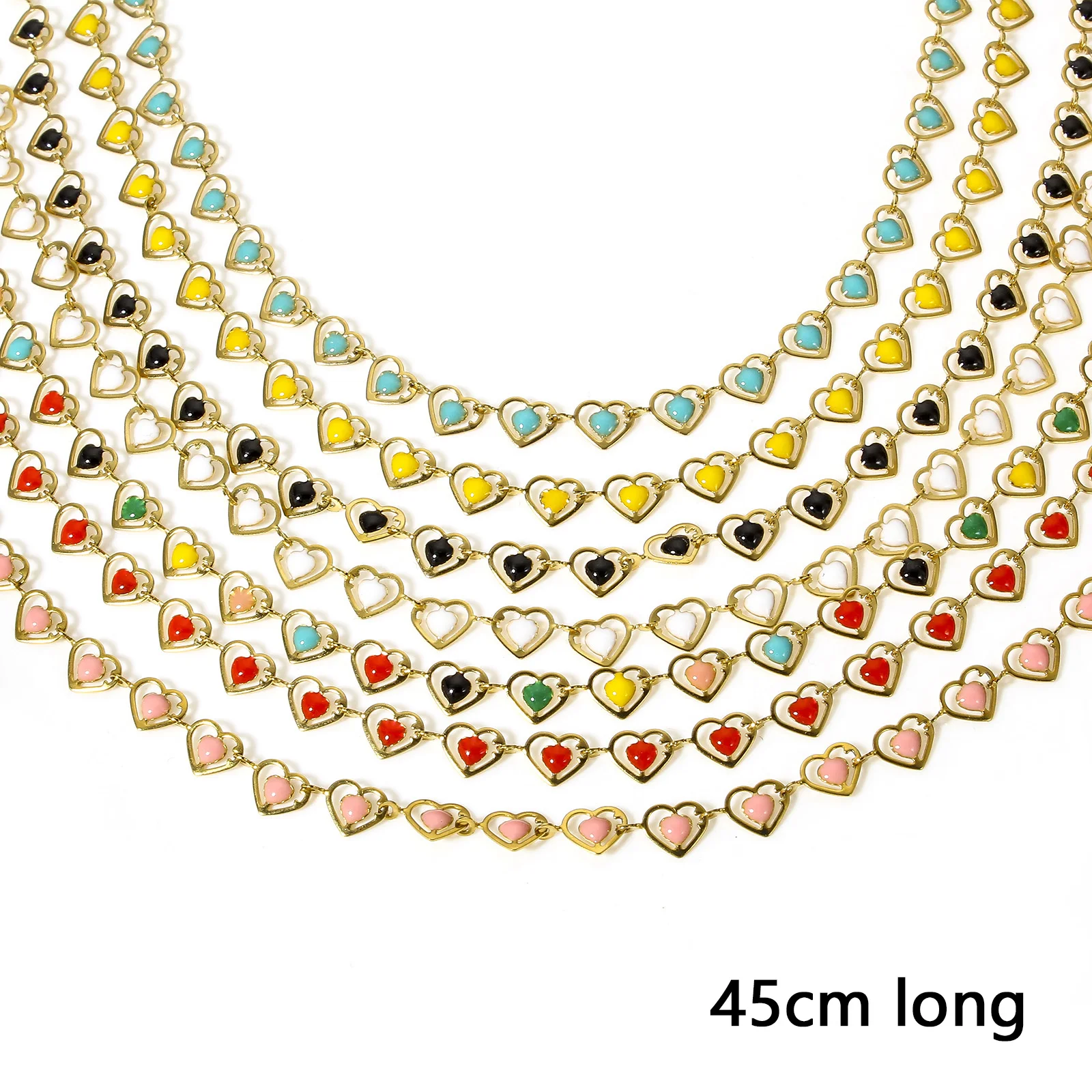 Collar Multicolor de acero inoxidable 304 para mujer, cadena de clavícula con corazón esmaltado de doble cara, joyería de fiesta, regalo, 45cm de largo, 1 pieza